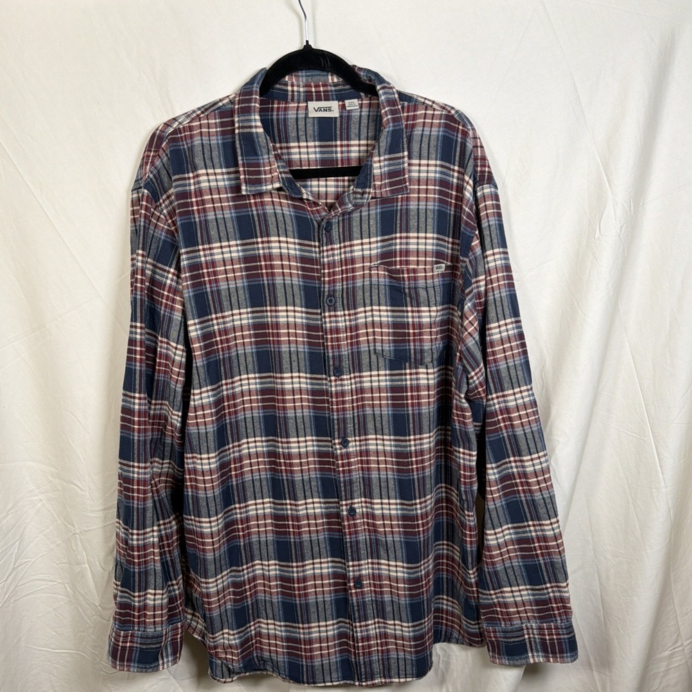 Vans Plaid Flannel Button Up Shirt Mens XXL‎ Blue Red